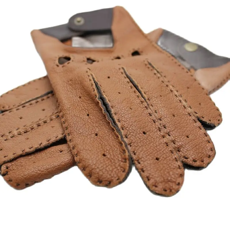 Goatskin Locomotive Gloves Male Latest Driver Style Classic Light Brown Dark Brown Motorcycle Bicycle Man\'s Gloves TB15