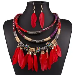 Ethnic Jewelry Set Classic Feather Tassel Necklace Earrings Set Exaggerated Unique Necklace Earrings Set for Daily Life