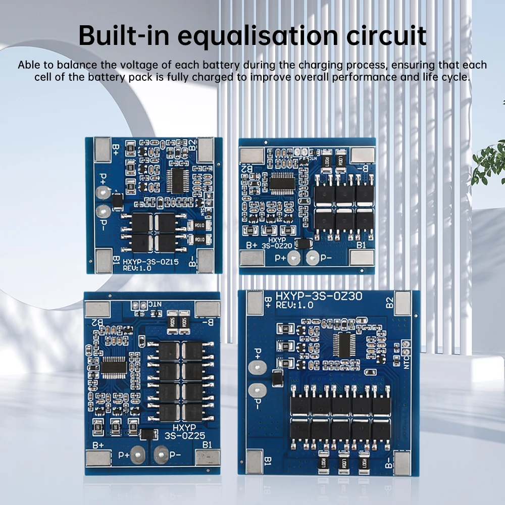 Lithium Battery Protection Board, BMS com equalização e controle de temperatura, 3S12V, 18650, 15A, 20A, 25A, 30A, 11.1V, 12.6V