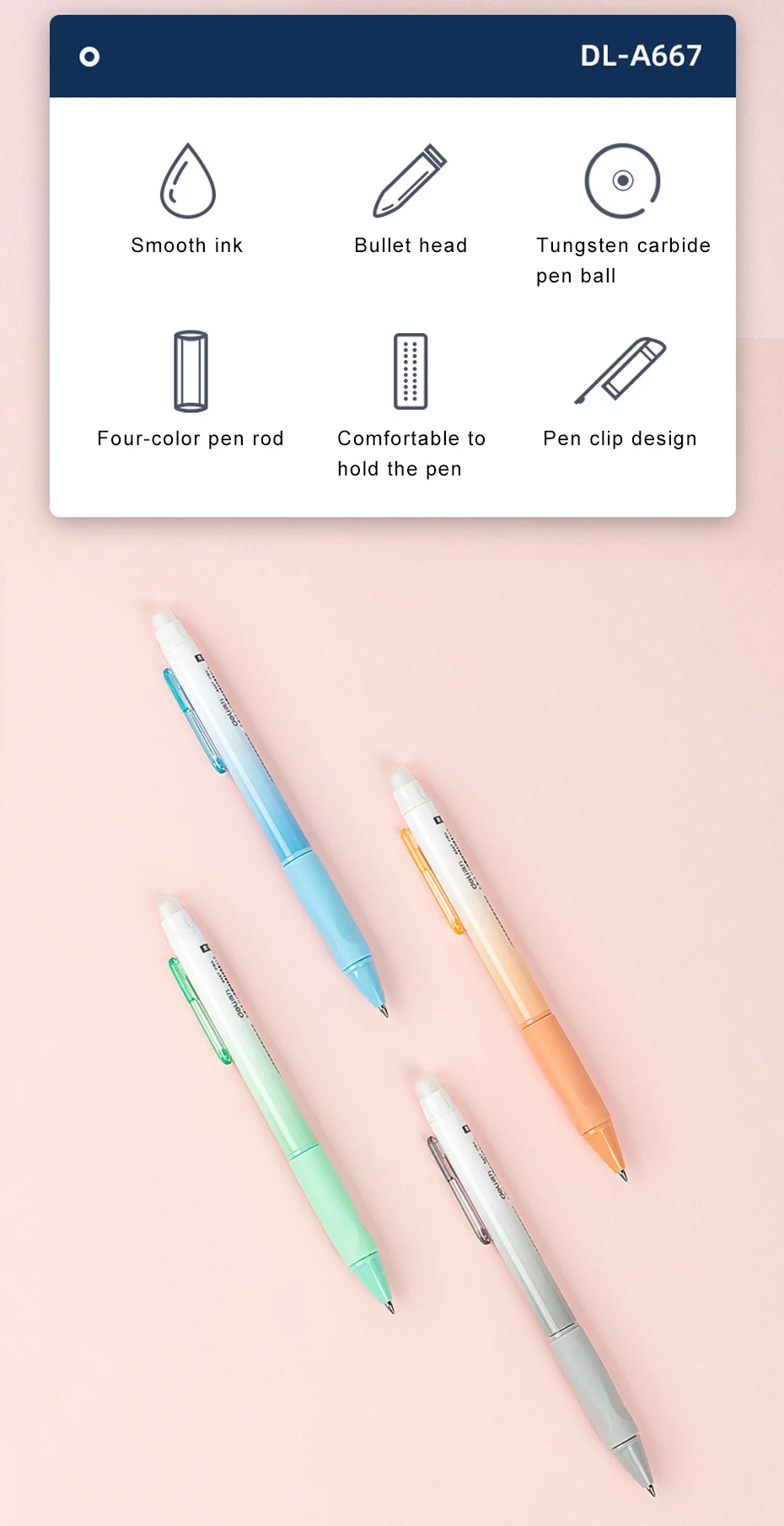 Deli Löschbaren Pen-Set 0,5mm Gel Stift Löschen Blau Schwarz Tinte Refill für Schreibwaren Schule Liefert Löschbaren Kugelschreiber kawaii – Detail 3