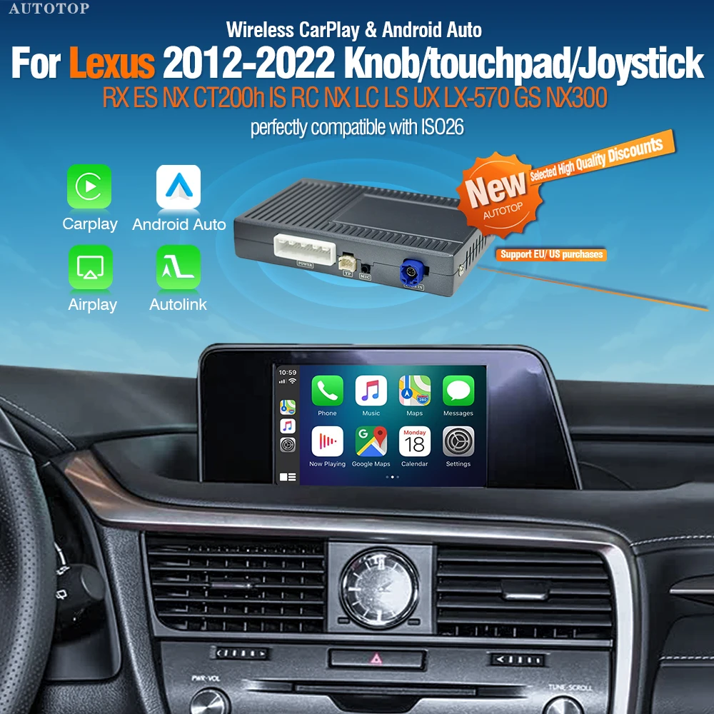 Kit de rétrofit sans fil AUTOTOP CarPlay Android Auto pour Lexus NX RX UX GS IS LS RC ES LC LX CT200h, module de connexion Mirror Link pour voiture