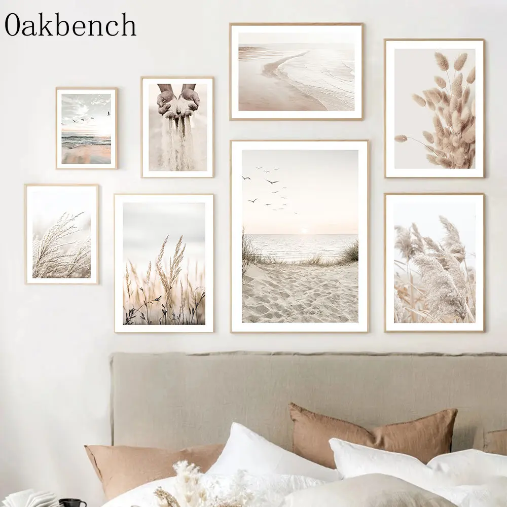 Dried Grass Canvas Poster Beach Sea Wall Art Reed Art Prints Dandelion Print Pictures Nordic Wall Posters Living Room Decorat