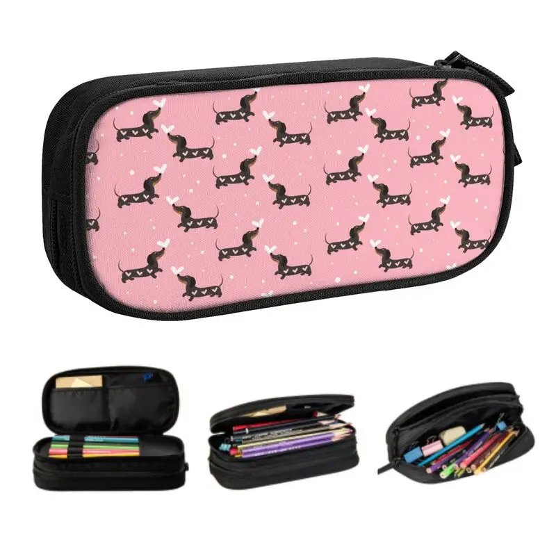 Custom Dachshund Dog Sausage Cute Pencil Cases Boy Girl Large Storage Pencil Bag Pouch Students Stationery