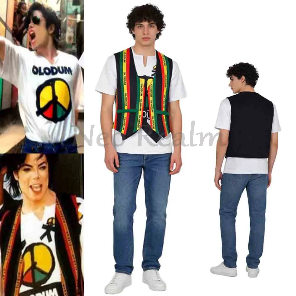 Heiß begehrte Cosplay-Kleidung für Michael Jackson OLODUM Movement T-Shirt-Weste-Set Retro Bühnen-Performance Karnevalskostüm