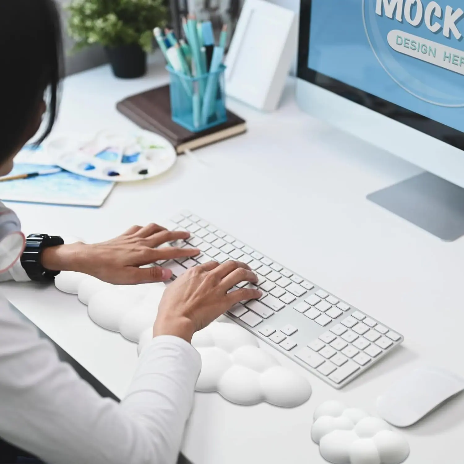 يمكن مسند المعصم لوحة المفاتيح السحابية المضادة للانزلاق رغوة الذاكرة سطح المكتب مكتب ألعاب الماوس مسند المعصم #6