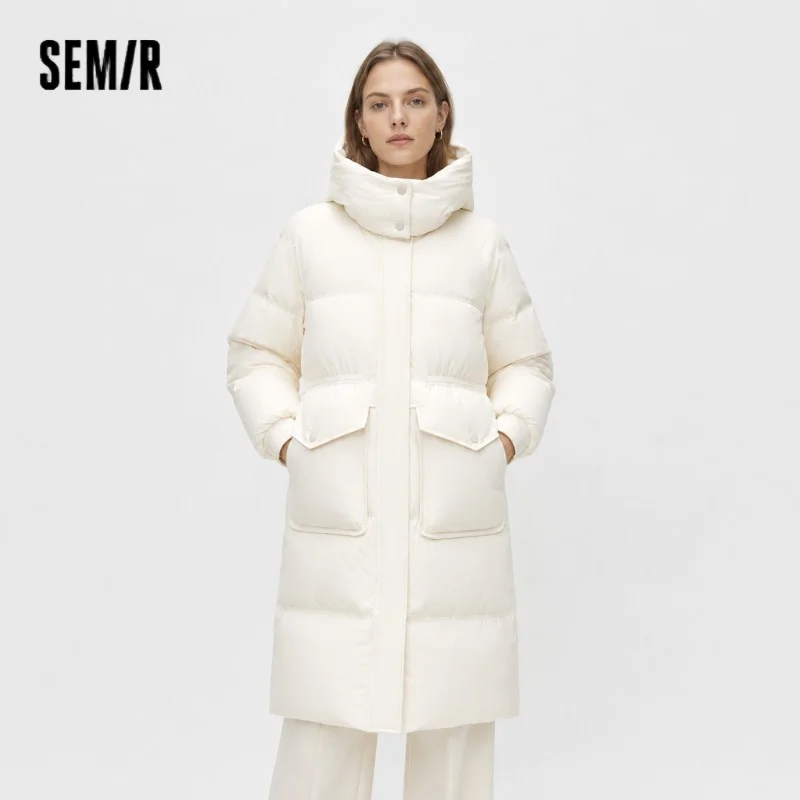 Semir Langer Daunenmantel mit Kapuze, Raglanärmel, Damen, 2025, Winter, einfarbig, warm, verdickt, lässig, täglich, isolierte Oberbekleidung