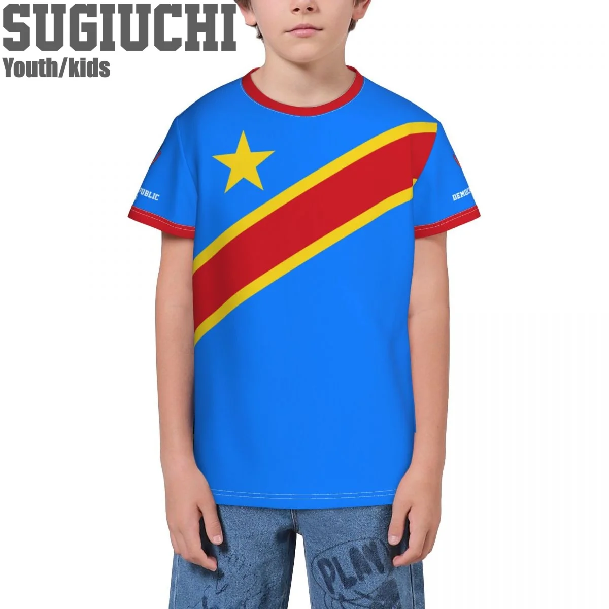 Custom Name Number Democratic Republic Of Congo Emblem Flag 3D T-shirts Kids Youth Boy/Girl Tees For Soccer Football Fans
