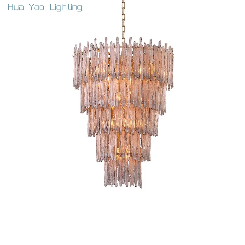 Smokey Gray Icicle Glass Chandelier Staircase Home Decoration Hanging Lamps for Ceiling Living Room Lustre Luxury