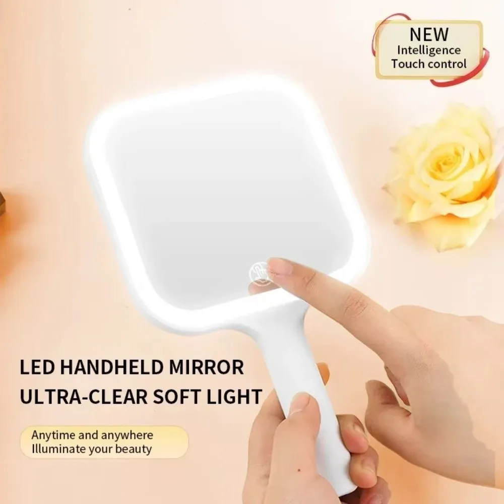 3 Color Light LED Smart Makeup Mirror Touch Screen Handheld Portable Dimmable Lights Makeup Mirror Adjustable Brightness