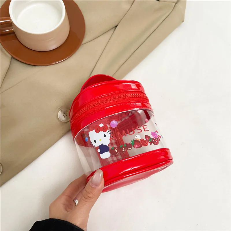 카와이 헬로 키티 만화 Pu 휴대용 보관 가방 여성 애니메이션 Sanrio Girly Heart 귀여운 휴대용 이어폰 립스틱 보관 가방