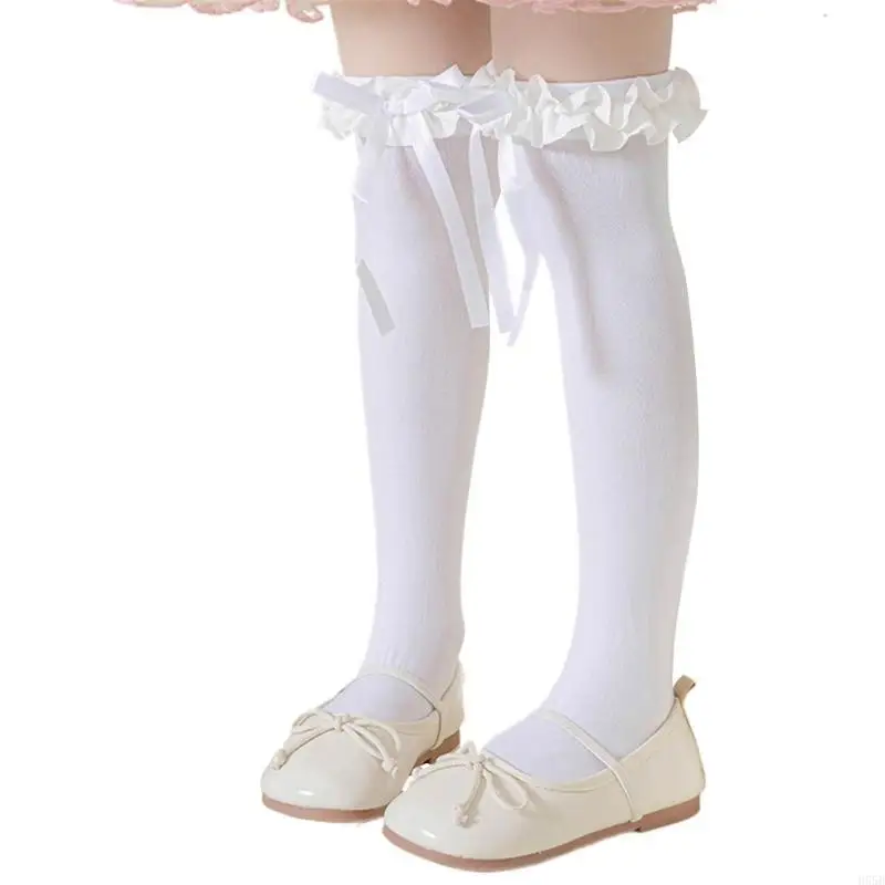 

H55B Bowknot High Boot Socks Calf Socks for Teen Girls Long Leg Cover Long Knee High Stockings Child Socks Ankle Heap Sock