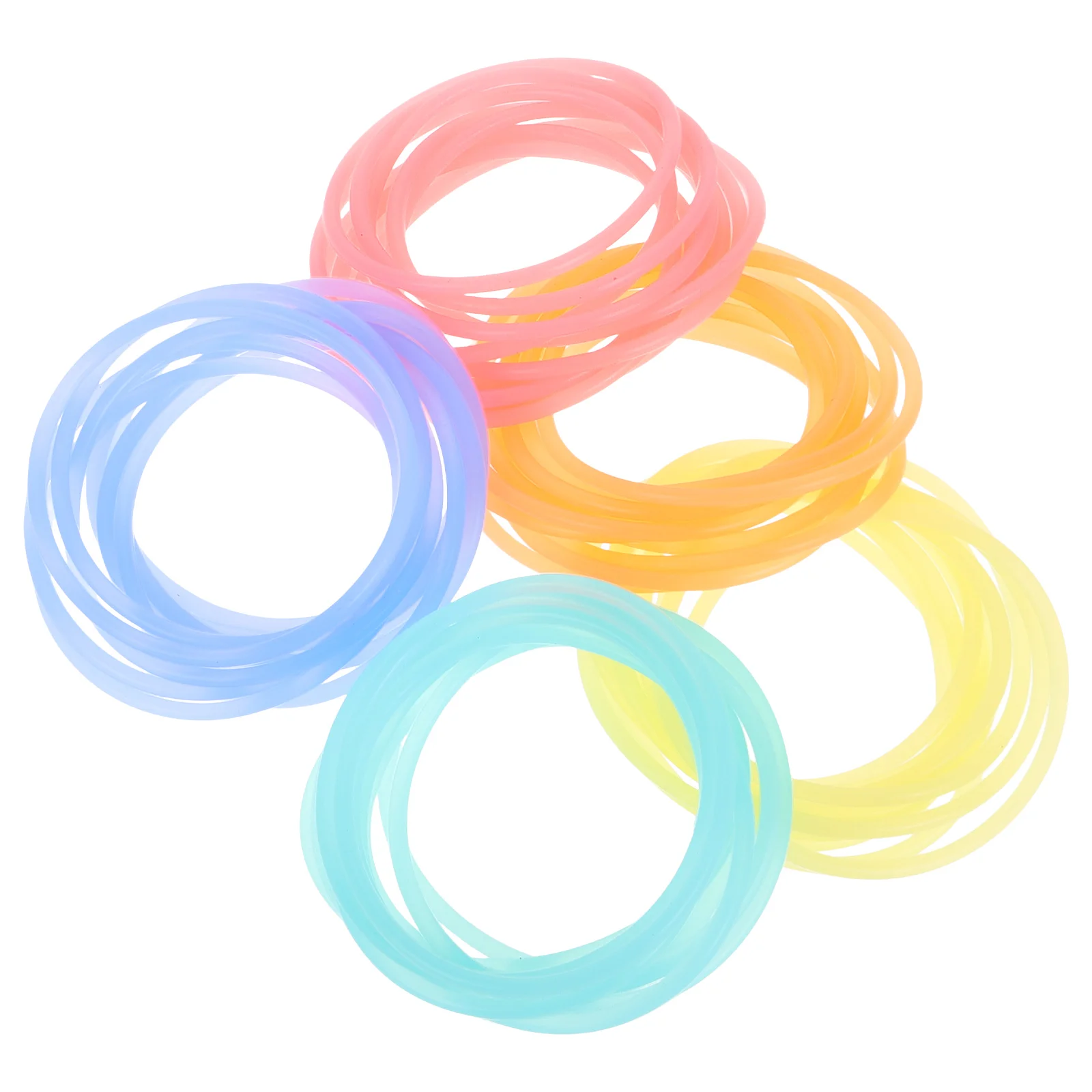 

50pcs Glow in Dark Silicone Hair Ties Elastic Bracelets Bulk Jelly Rings Night Party Toys Kids Games Soft Colorful Outdoor