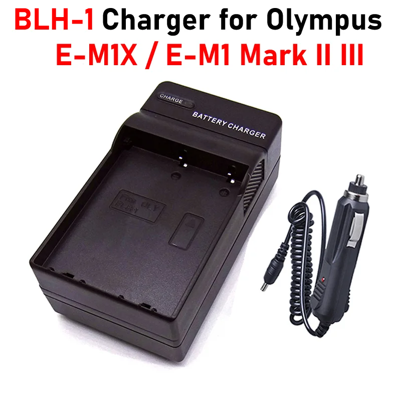 BLH-1 Battery Charger with Car Charger for Olympus OM-D E-M1X E-M1 Mark III BCH-1 BLH1 BLH-1 Charger