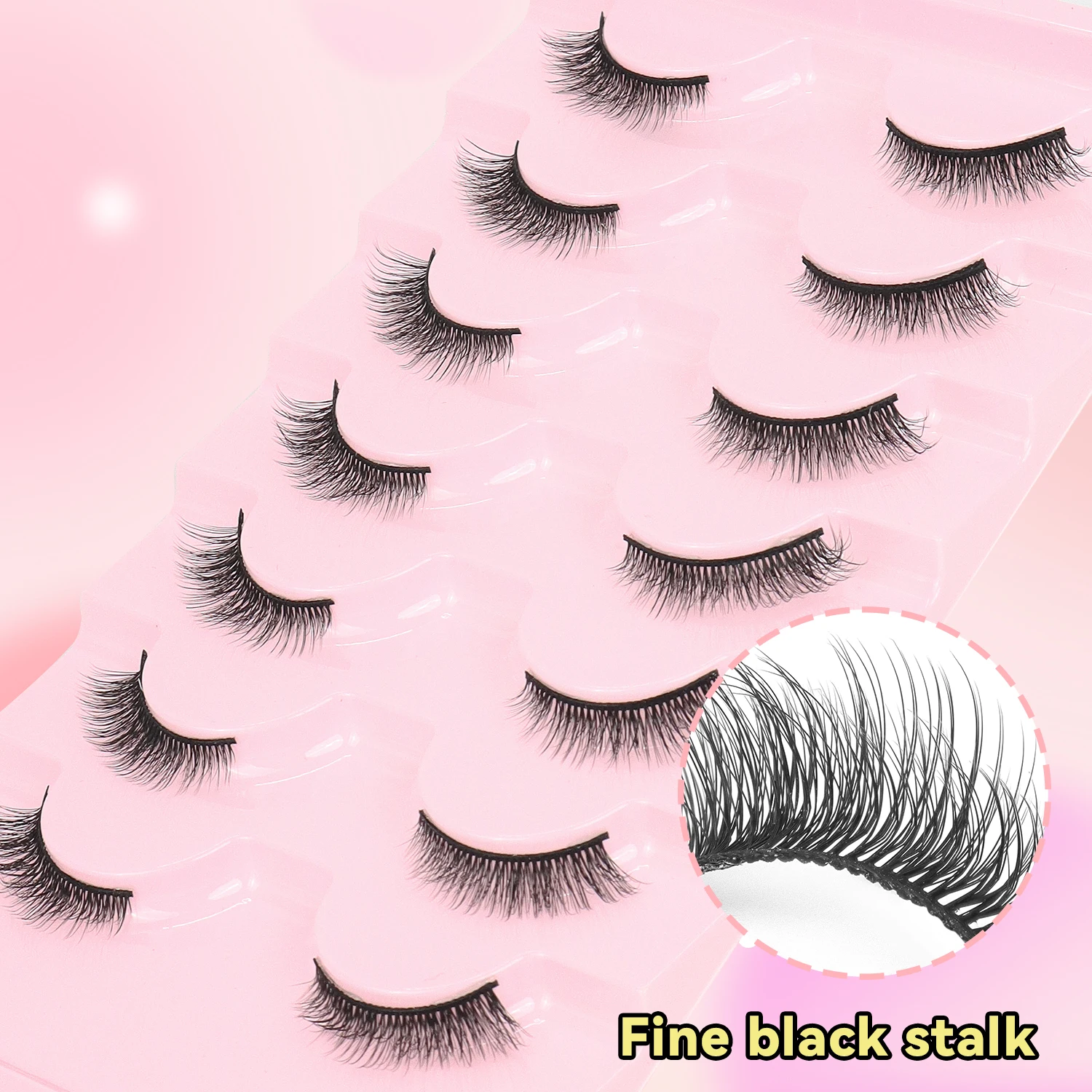 7 pares de pestañas postizas naturales rizadas, pestañas postizas ligeras, efecto natural y realista, medio pestañas