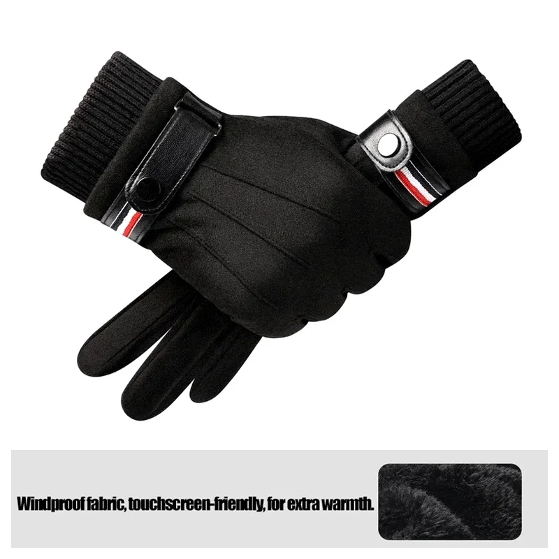 Gloves Winter Warm Thickened Soft Suede Like Fabric Touchscreen For Men Outdoor Split Military Style Driving Buckle Ski Mitten