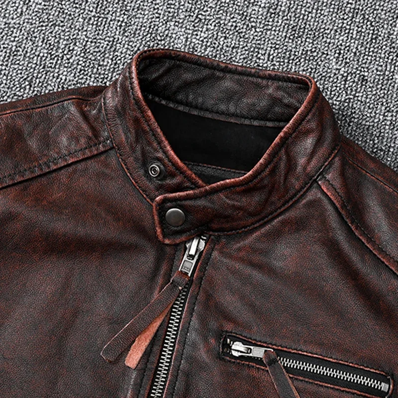 2024New Natural Calfskin Leather Jacket Men Genuine Moto Autumn Short Classic Business Leisure Corium Coat