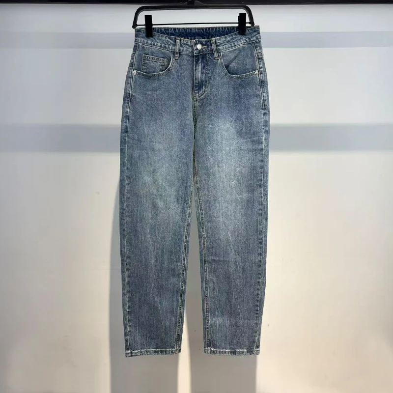 

Retro Waed Wide Leg Straight Cut Elastic Denim Jeans Youth Faion Casual Autumn Winter Men's Clothing Bird Poer Fly B...