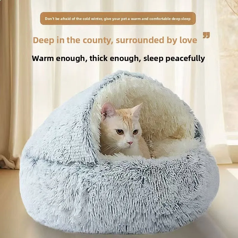 Winter Warm Shell Semi-Enclosed Cat Bed Pet Dog House Cozy Cave Shelter