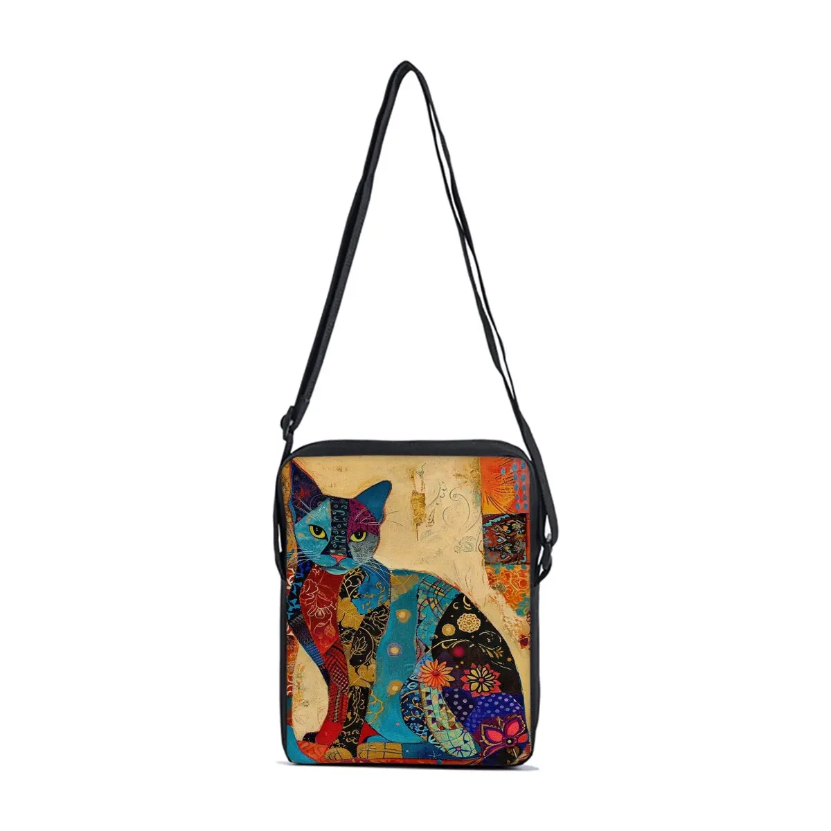 Sac messager simple face à motif de chat Floral coloré pour garçons/filles enfants meilleurs cadeaux sac à bandoulière décontracté de dessin animé 3D