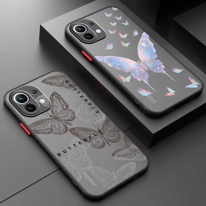 

Beautiful Butterfly Love Cute Frosted Translucent For Xiaomi Mi 13 12 12T 11T 11 11i 10T 10 9T Pro Lite Ultra 5G Cover