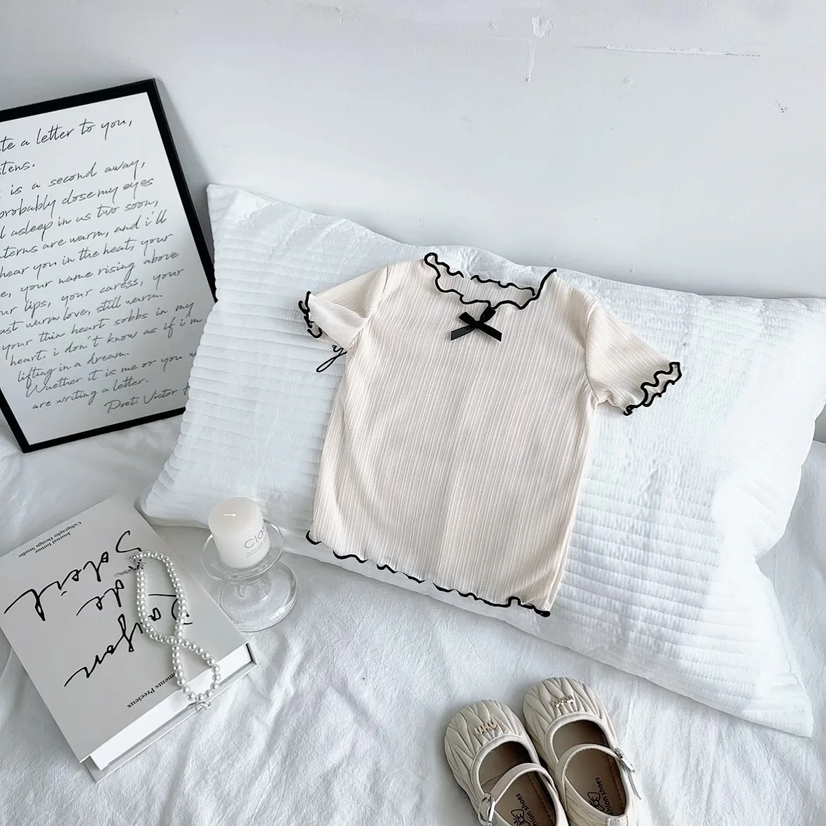 2025 Summer New Girls Short Sleeve T Shirts Thin Cotton Children Breathable Tops Baby Cute Bow T Shirts For Girls Clothes