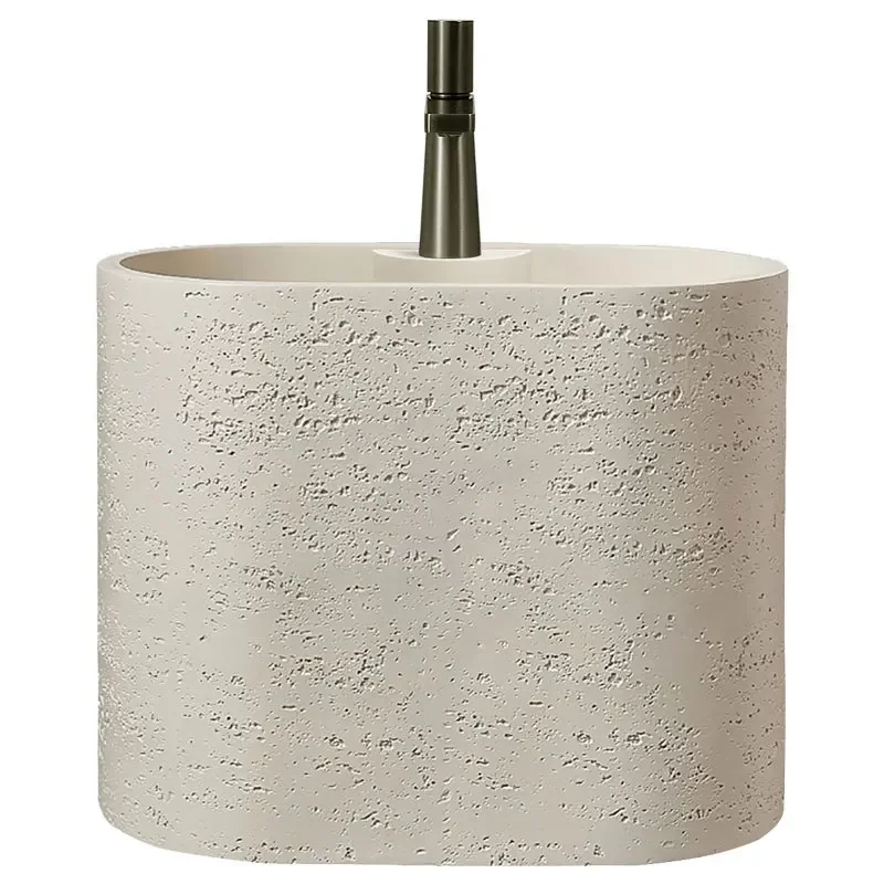 Wabi Sandy Wind Travertine Washbasin Art Wall-mounted Small Size Round Washstand