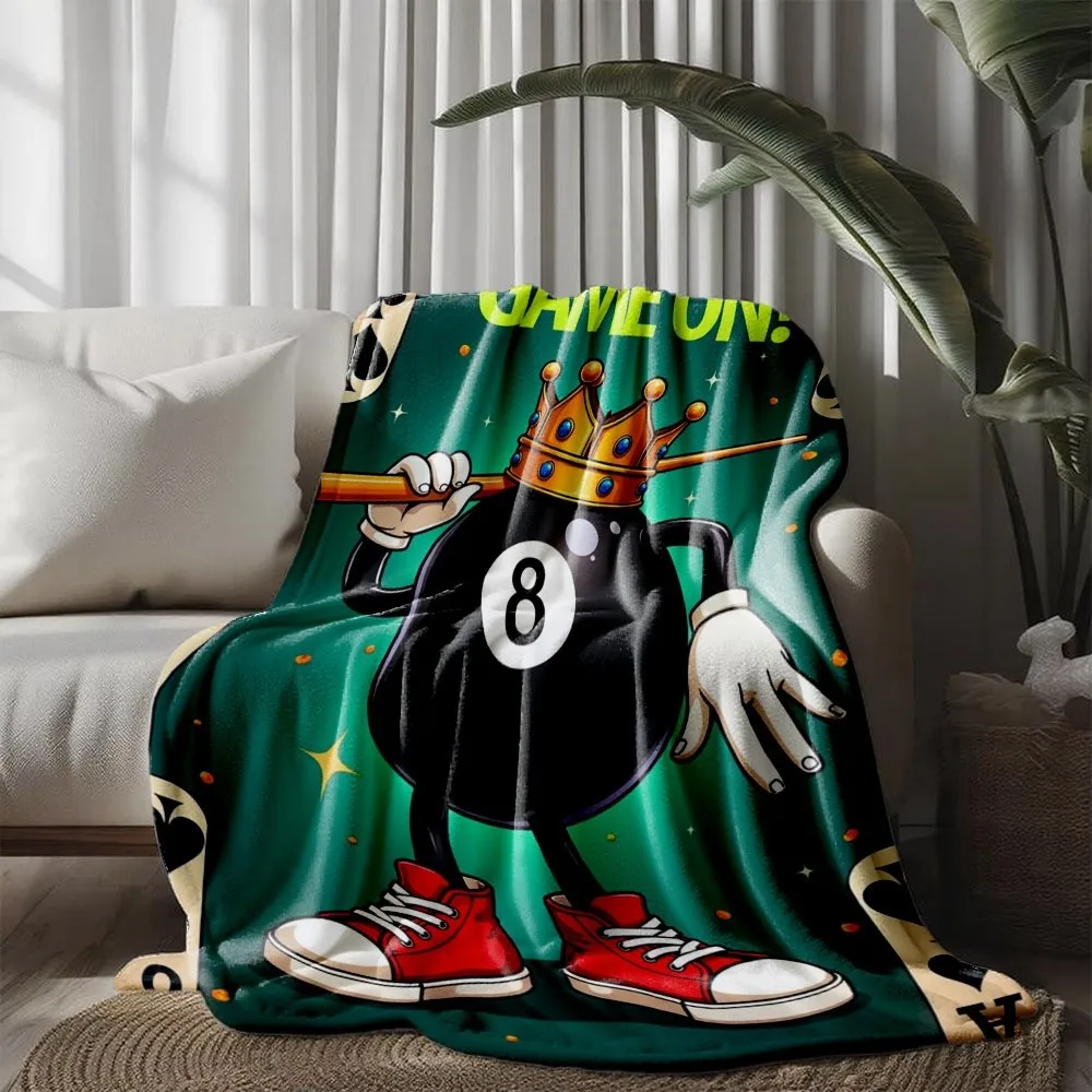Get Ready to Take on the Day! This Blanket Features an 8-ball Billiards Theme with a Fun Cartoon Style. Available in Multiple Si
