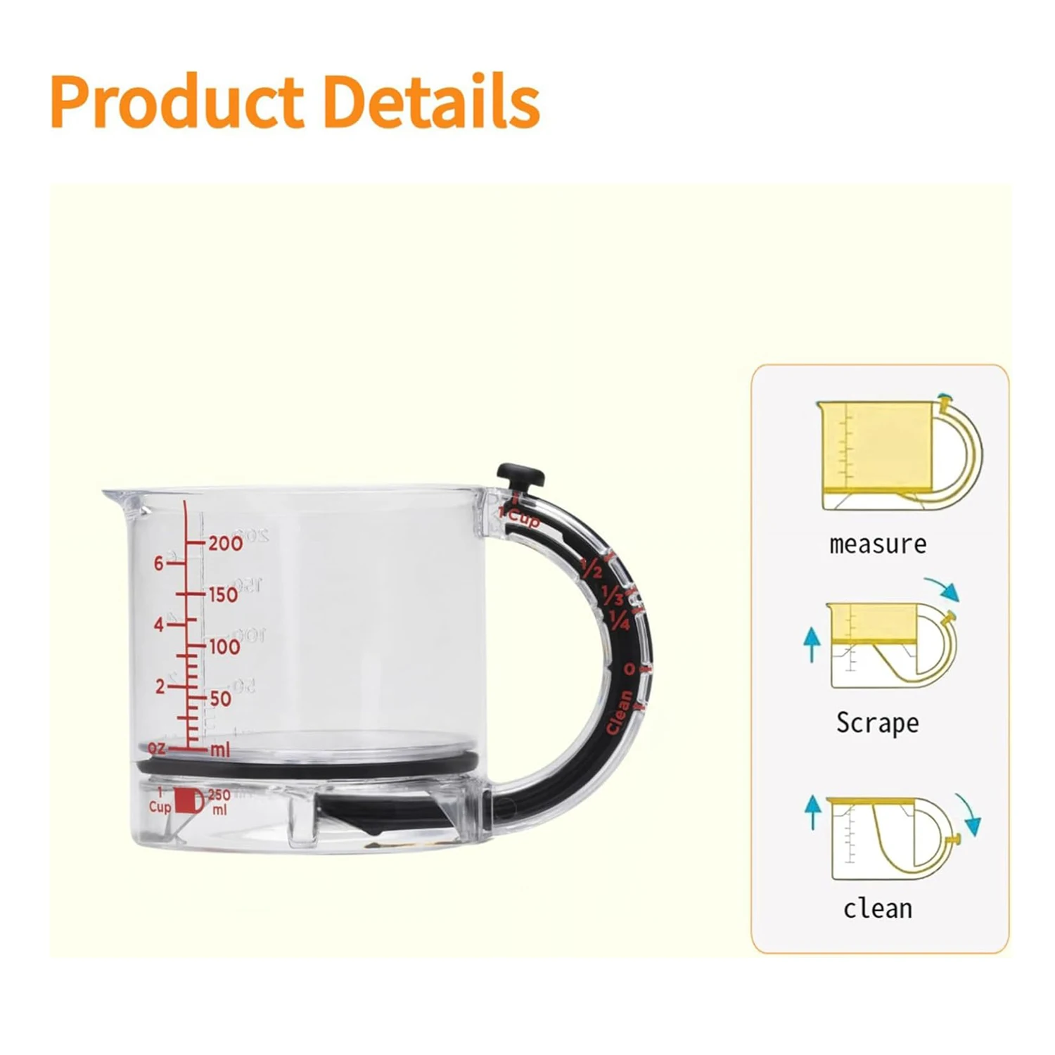 4-IN-1 قياس كوب قابل للتعديل متعدد الوظائف قياس كوب مع مكشطة على غرار ختم قاعدة المطبخ مكعب أكواب أدوات للطهي