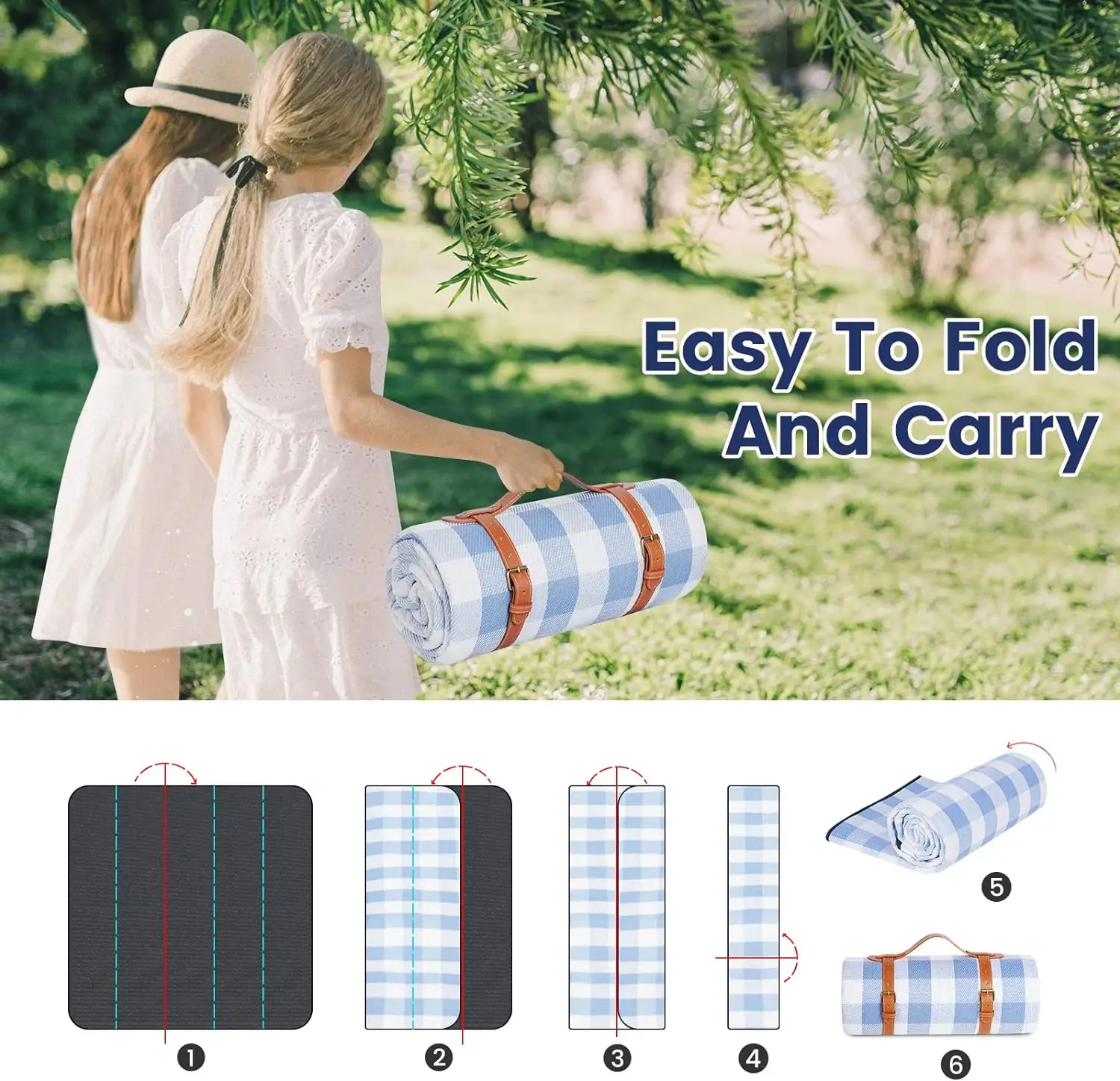 ZHUOHUA Picknickdecke Extra Groß, Wasserdichte und Faltbare Strandmatte, Outdoor für 8 Erwachsene, Camping, Park, Strand, Rasen, Innenbereich – Detail 6