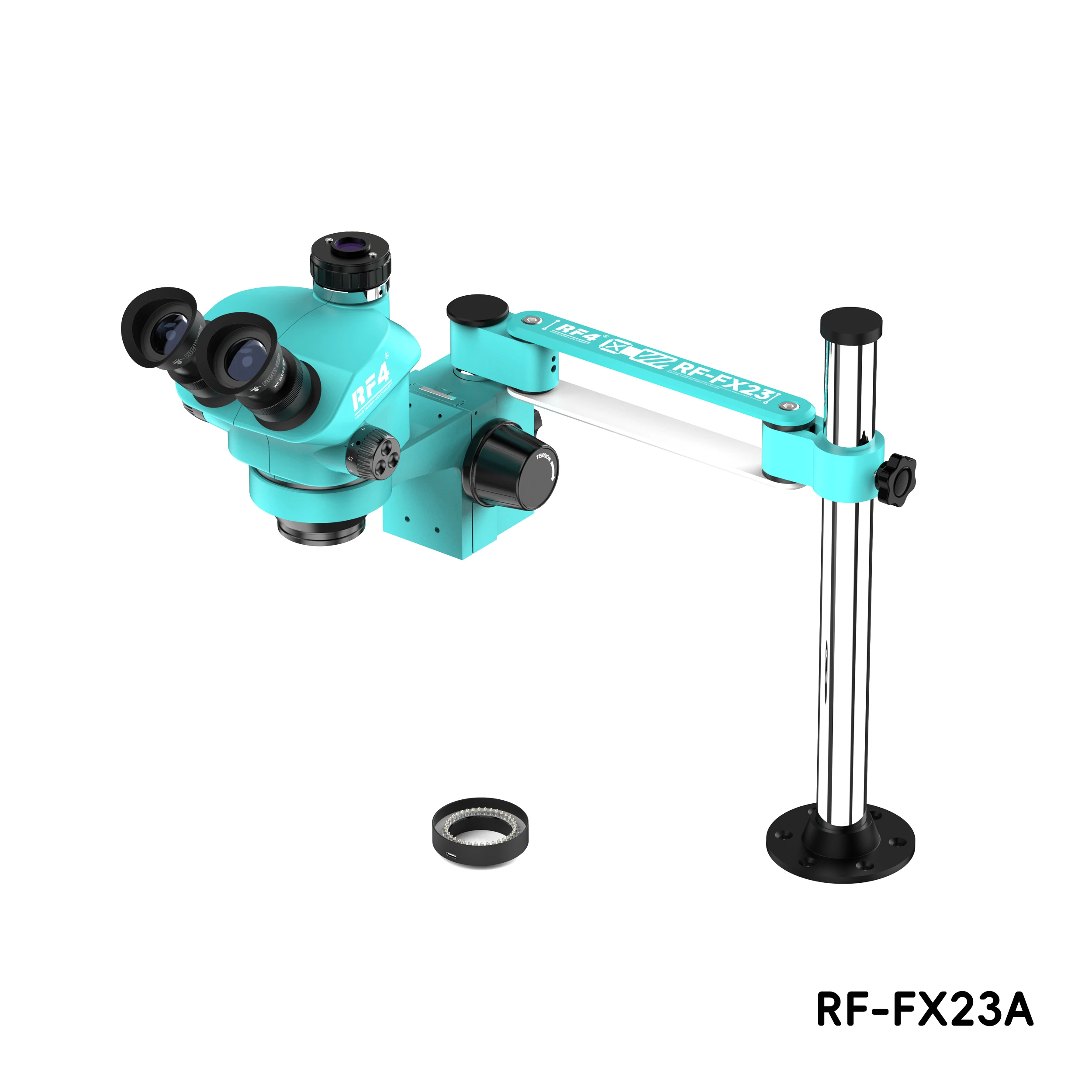 RF-FX23A 6 Speed Precise Locking Magnification Zoom ，360 ° Rotation Adjustable Swing Arm Universal Triocular Stereo Microscope