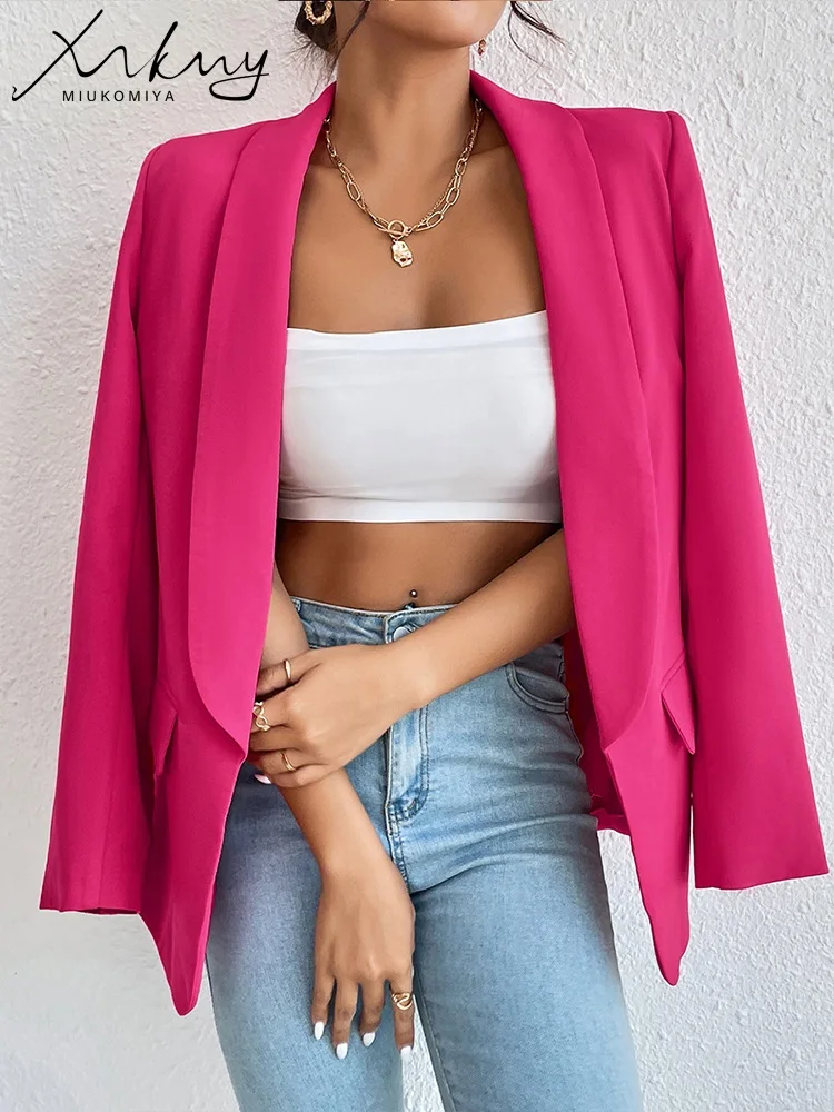 Chic Rose Red Blazers For Women Spring 2023 Casual Coats Black Women\'s Jacket Suit Basic Slim Summer Blazer Women Jacket Office