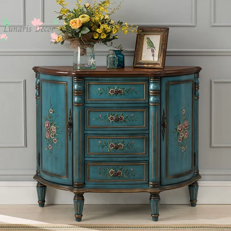 Retro Chinese Solid Wood Cabinet Semi-circular Design Entrance Cabinet Dining Sideboard Hallway Storage Cabinet for Home Decor
