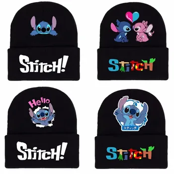 Guanti per cappelli lavorati a maglia Disney Lilo Stitch per bambini Guanti invernali a rete neri caldi Berretto Anime Figura Cartoon Copricapo Decorazione Regali