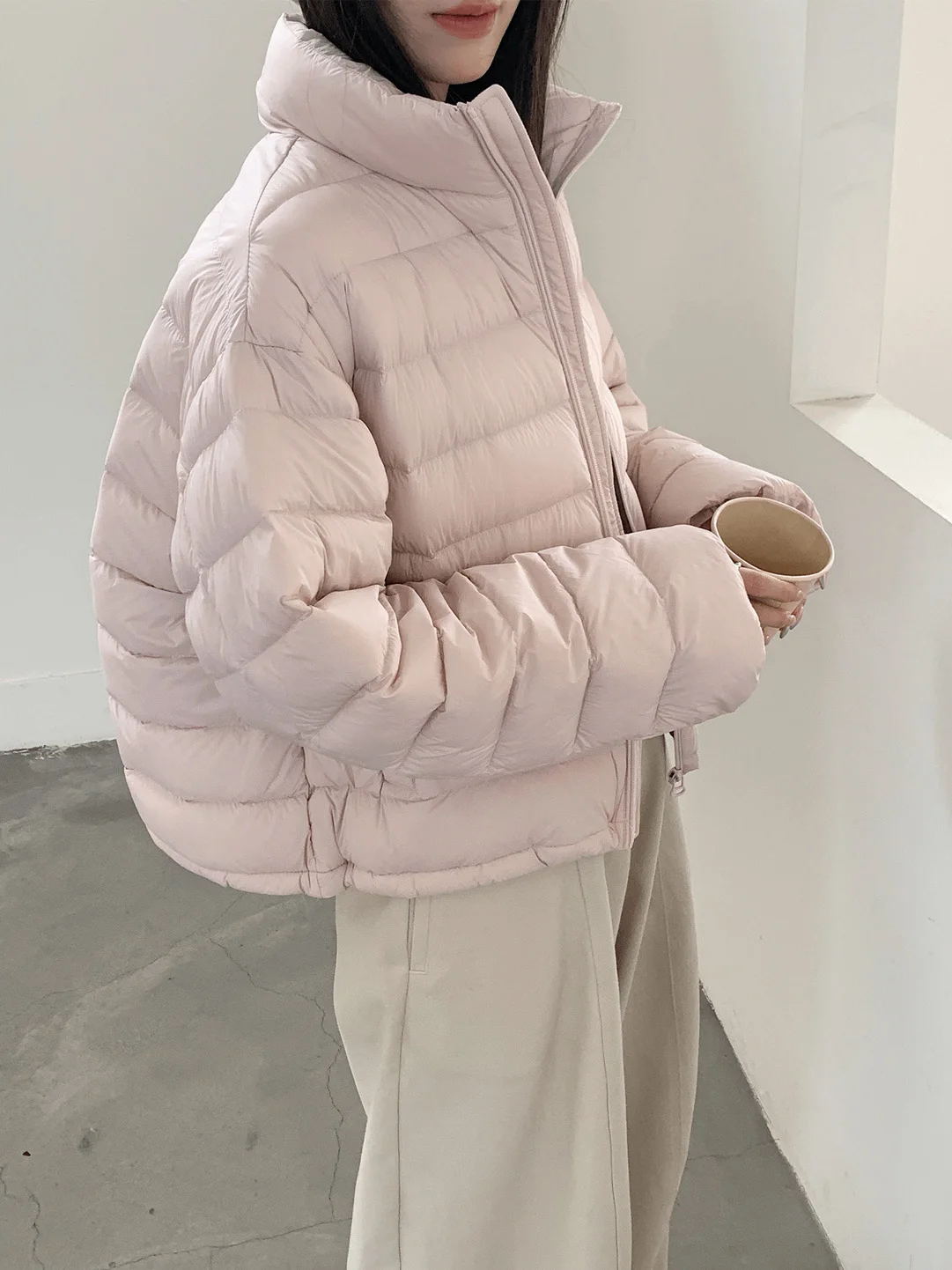 

Thickened Pink Stand Collar Cotton Jacket Women's Fashionable Korean Style Warm Outerwear Winter New Arrival Casual Loose Fit