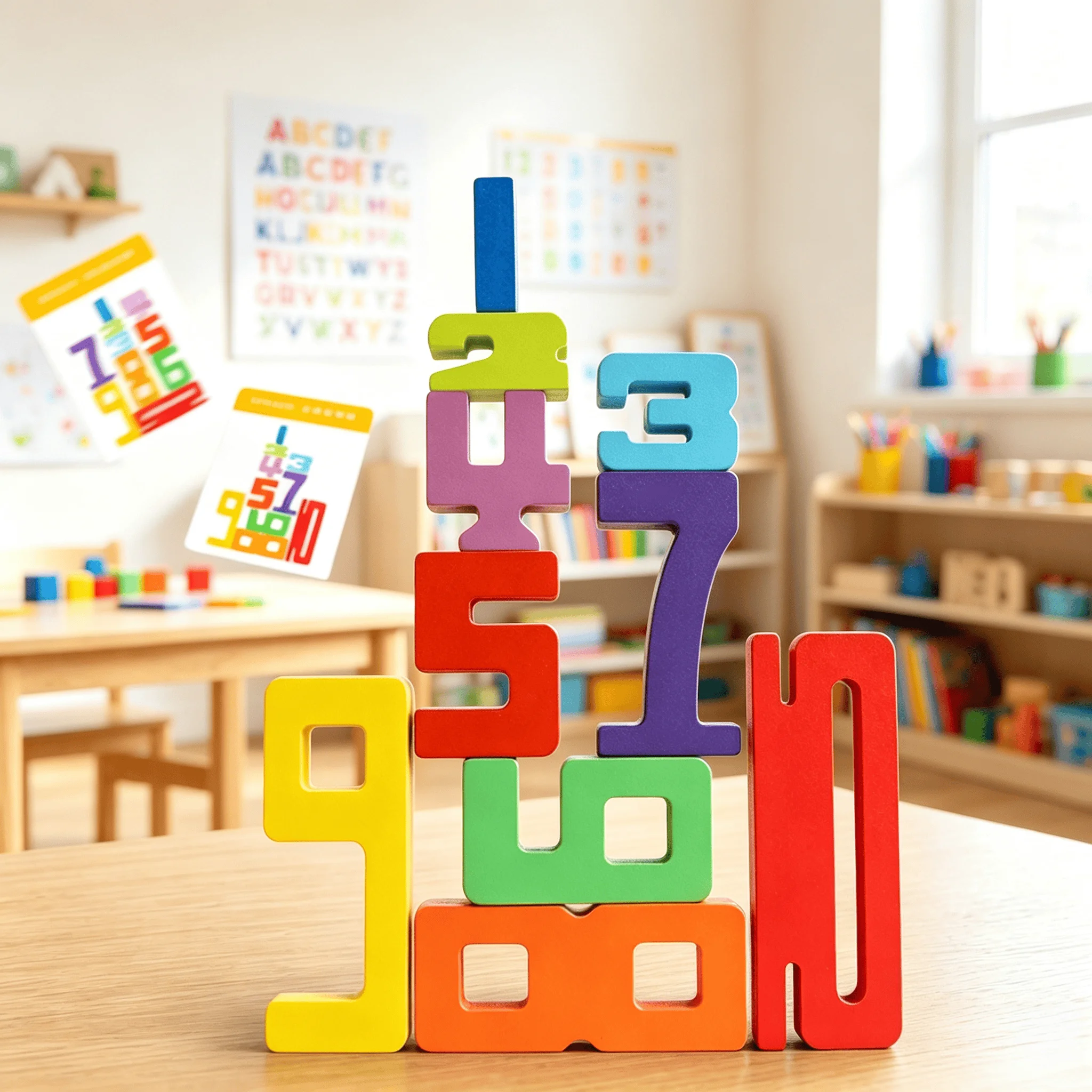 Montessori Wooden Interlocking Number Building Blocks 1-10 Color Recognition And Stacking Puzzle Early Education STEM Toys 3+y