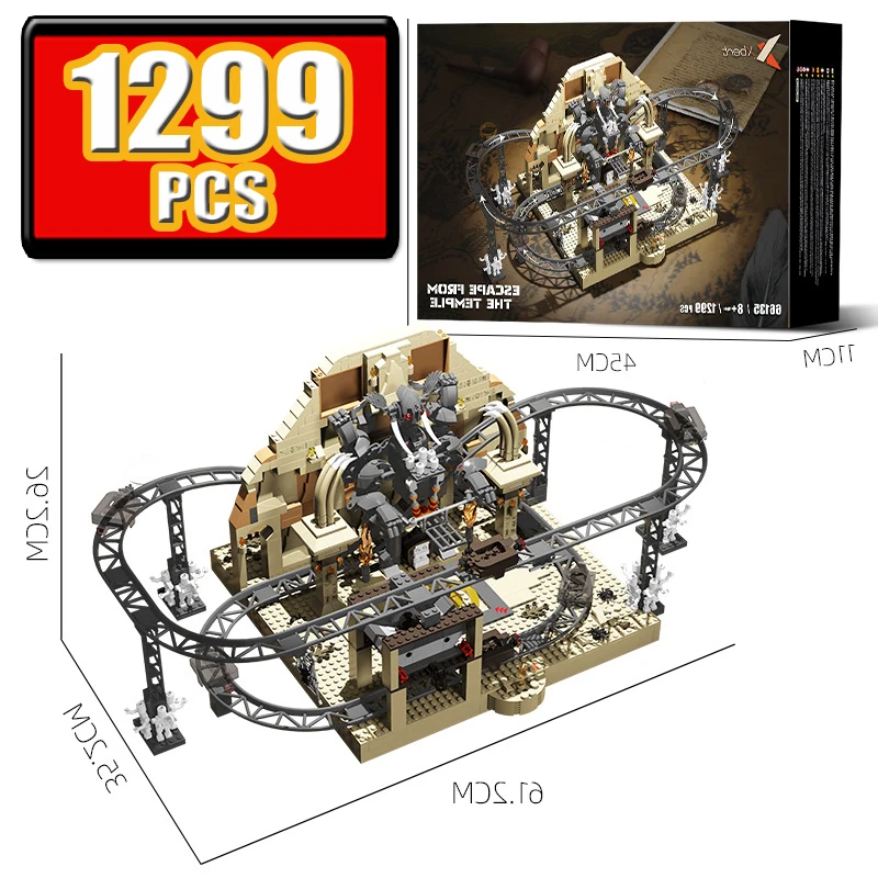 Ancient Tomb Roller Coaster Building Blocks Set - Circular Track Mine Cart Temple Scene Desktop Ornament Toy Gift for Game Fans