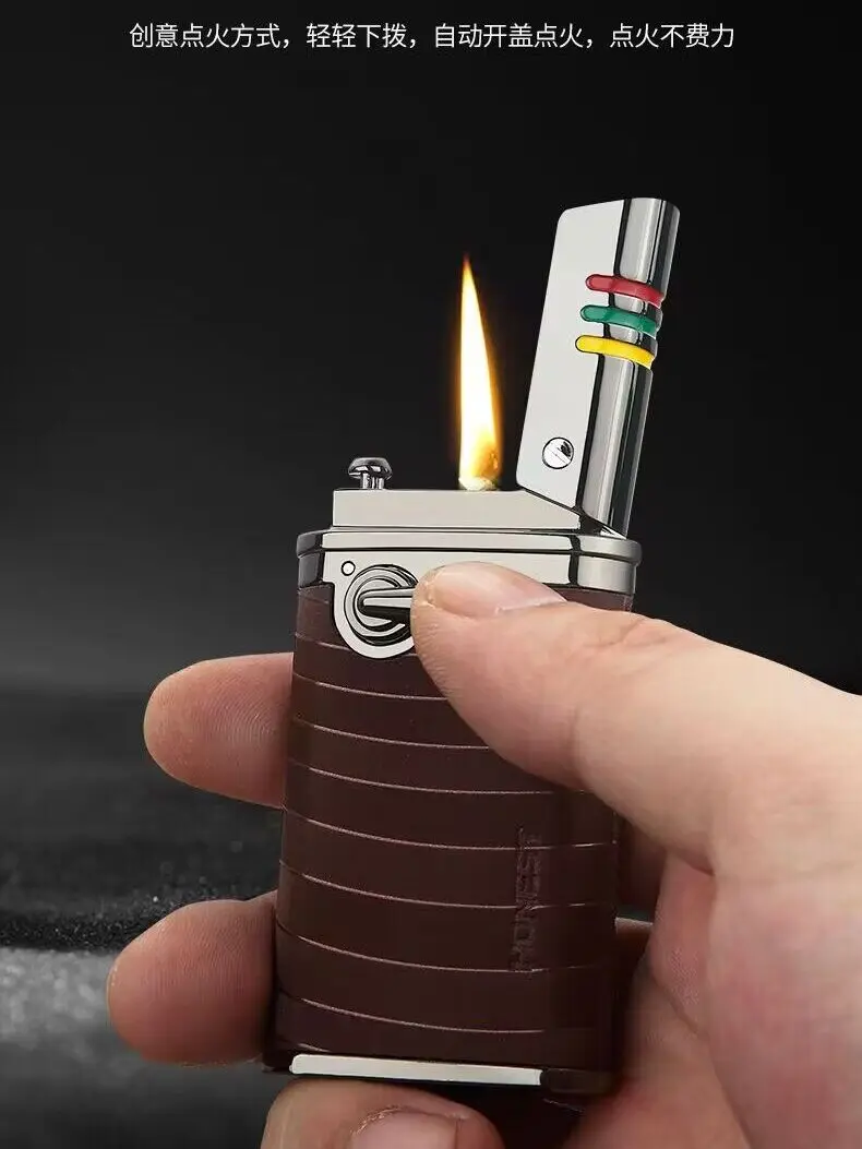 

Baicheng's new metal rocker arm lighter windproof automatic opening lid personalized creative retro flint gift tide