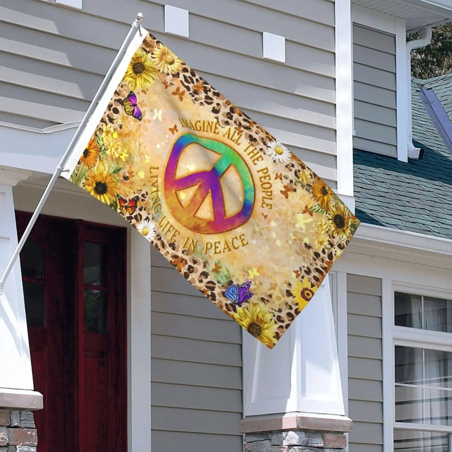 Sunflower World Peace Sign Flag Flags for outside 3x5 Ft Garden Flag Farmhouse Yard Indoor/Outdoor Decoration Banner Decor Gifts