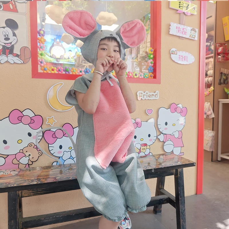 

Kids Mouse Costume with Ears and Tail Toddler Kids Rodent Animal Jumpsuit Performance Outfit Cartoon Animal Cosplay Costume Gift