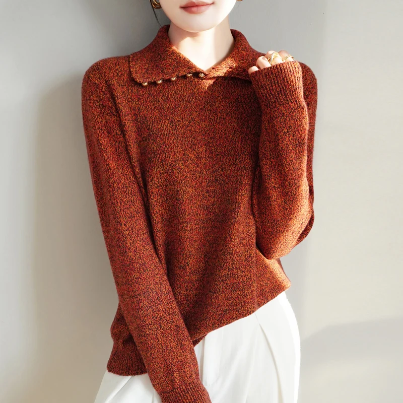 2024 Autumn/Winter New Thickened Flower Yarn High Neck Women's Pure Wool Fashion Casual Woolen Sweater