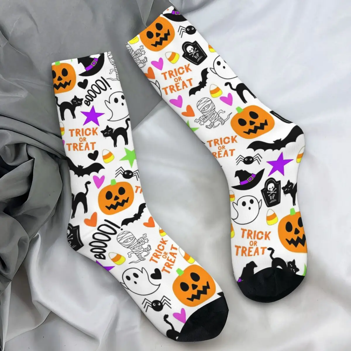 Horror Halloween Pumpkin Bat And Ghost Stockings Women Men Trick or Treat Socks Soft Socks Autumn Skateboard Non Slip Socks