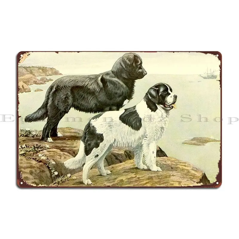 Antique Newfoundland And Landseer Metal Sign Pub Retro Personalized Bar Garage Tin Sign Poster