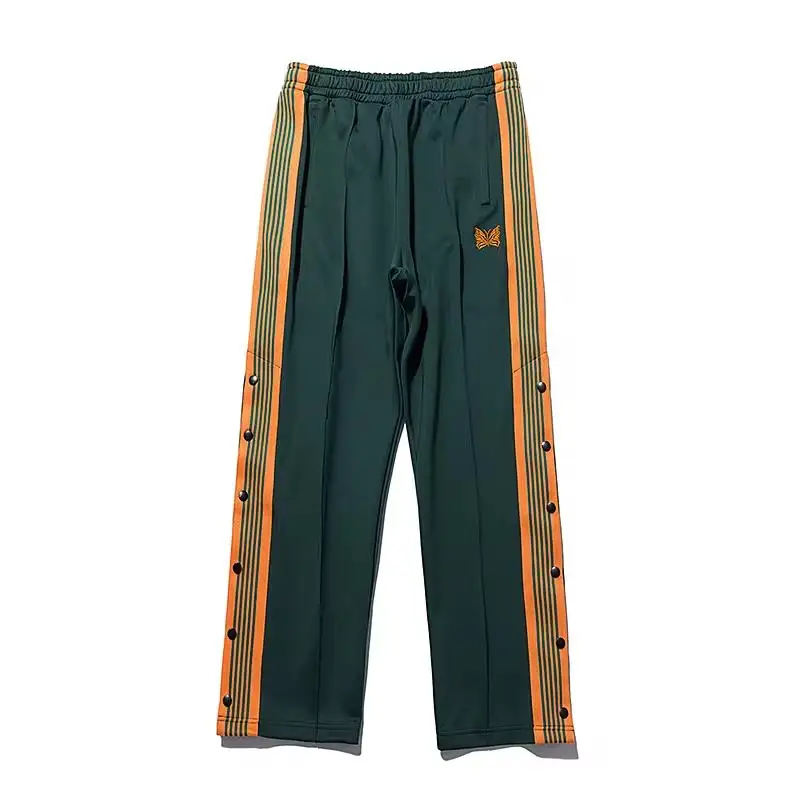 Black Green Jogger Drawstring Trousers Men Women Orange Stripe Butterfly Embroidery Buckles Leg Sweatpants Loose Casual Pants