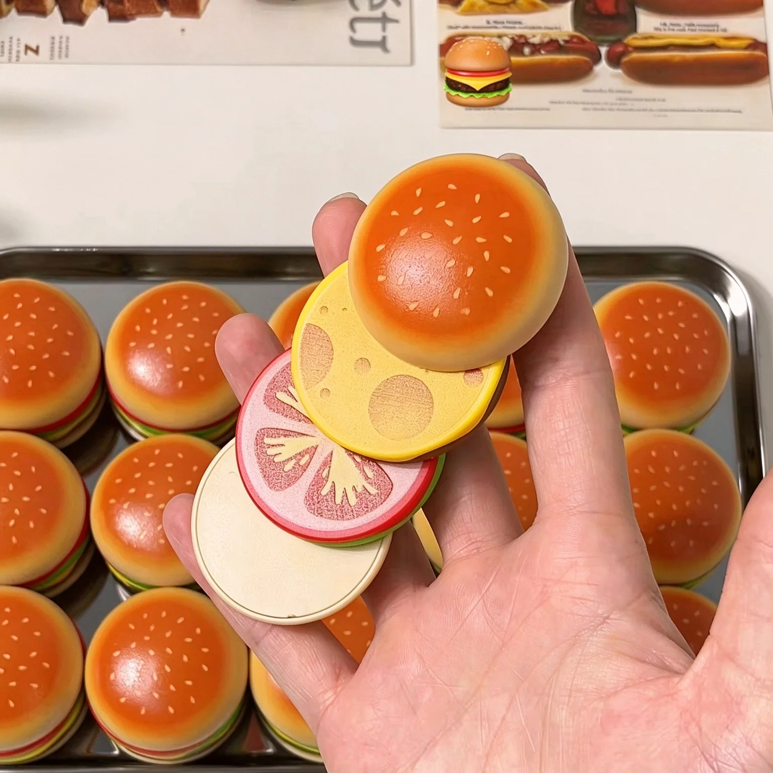 Magnetic Hamburger EDC Fidget Slider Simulated Layered Stress Relief Twist Suction Fingertip Toy Gift for Adults Home Use