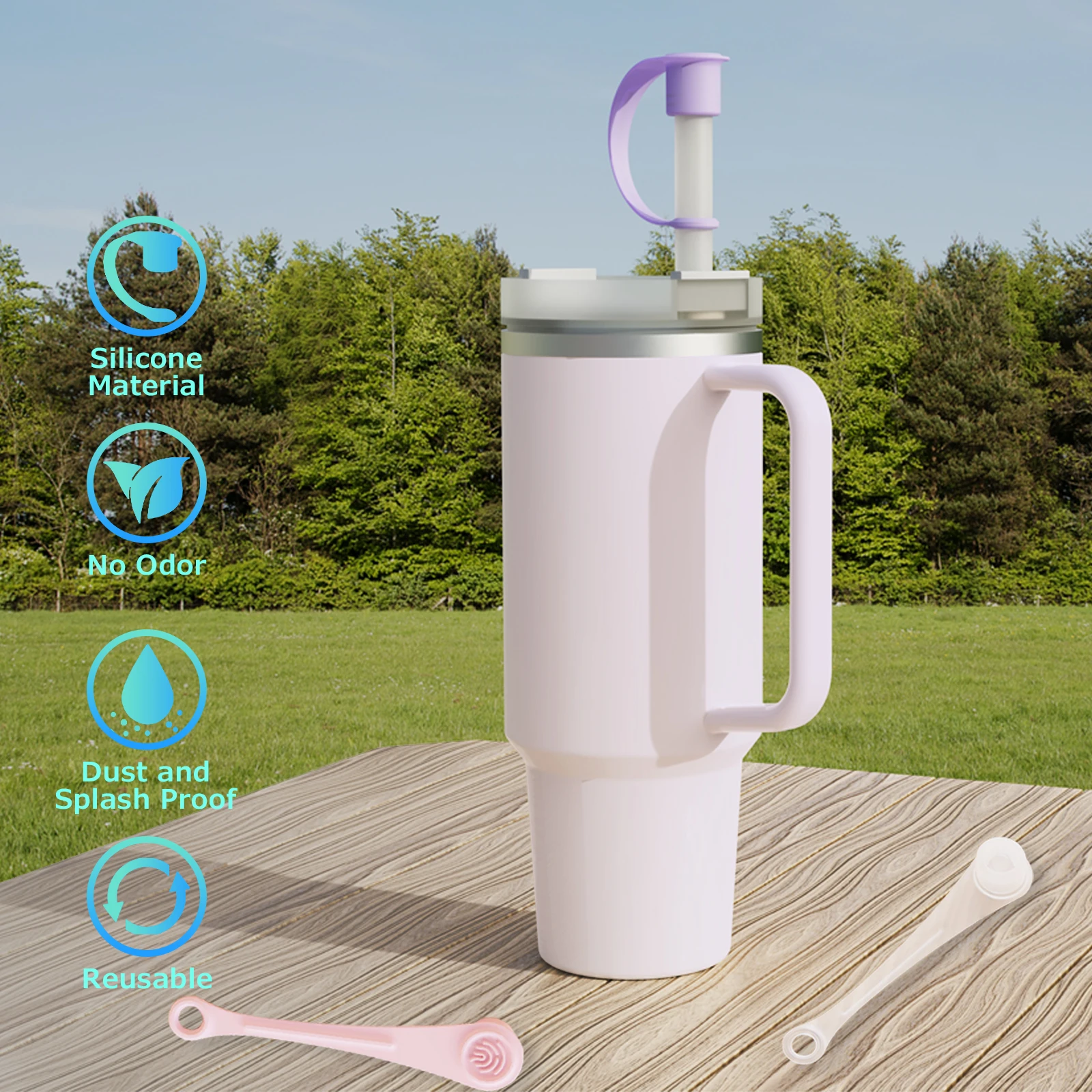 UMUST Silicone Straw Cap for Stanley Cup 2.0 30 Oz/40 Oz, Reusable Straw Dust-Proof Cover Straw Mug Leak Proof Accessories