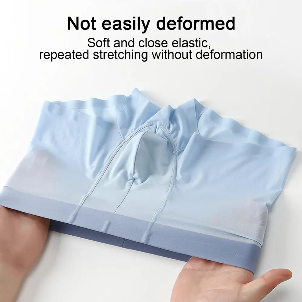 Men Boxer Underwear Elastic Mid-waist U-Convex Solid Color Shorts Briefs Wide Waistband Ice Silk Thin Panties  남성 박스복