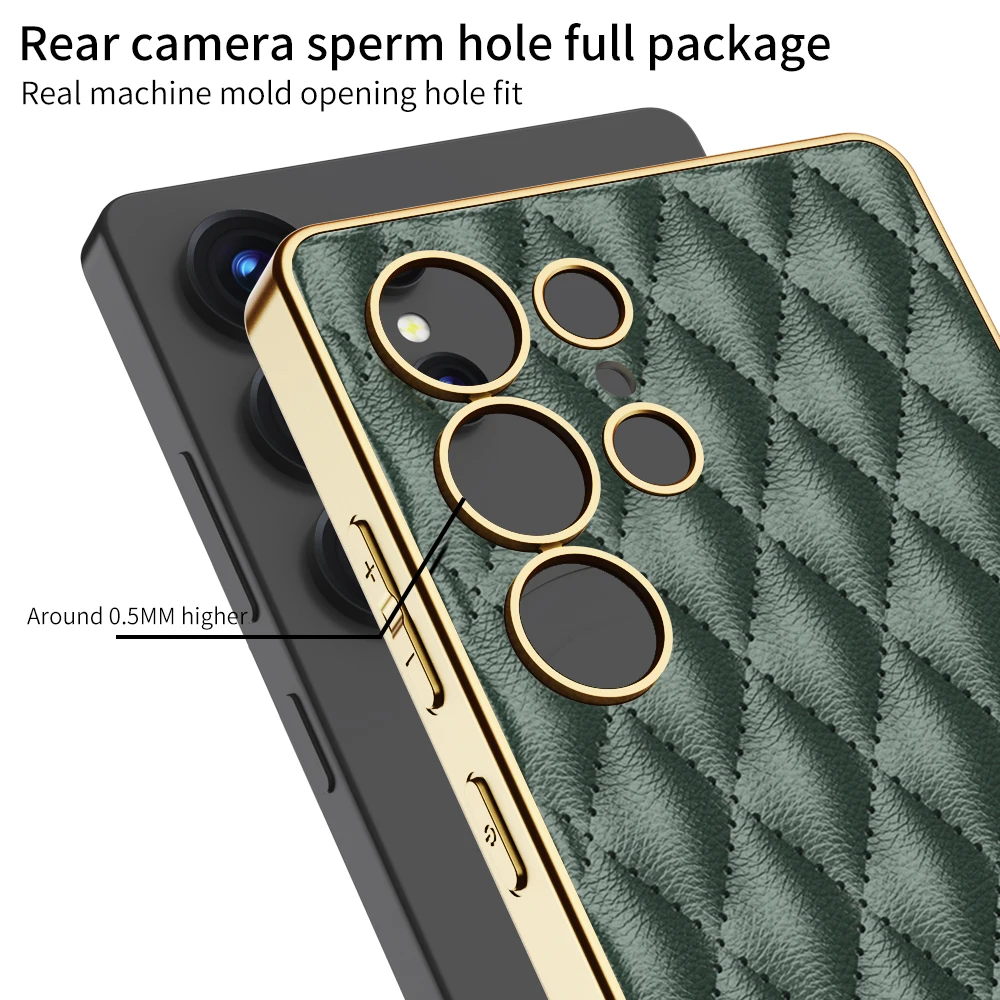 Elegant Electroplated Matte Leather Case for Samsung Galaxy S25 Ultra S24 S23 All Inclusive Shockproof Soft Cover Accessories