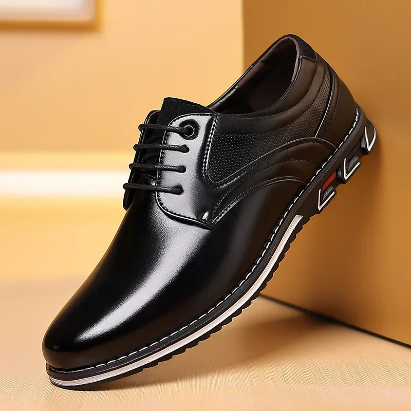 Zapatos de cuero de negocios Retro para hombre, zapatos casuales de moda para hombre, mocasines de caballero marrón para oficina, zapatos de cuero transpirables elegantes para hombre