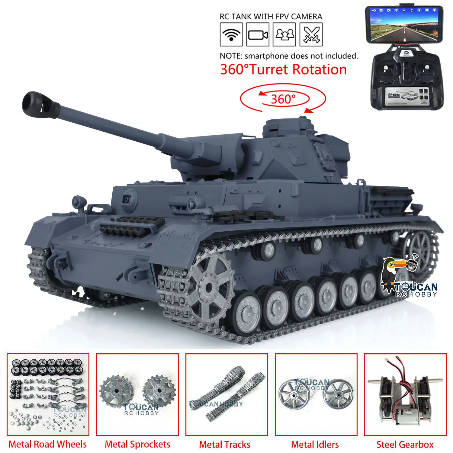 1/16 7.0 HENG LONG FPV Customized Panzer IV F2 RTR RC Tank 3859 Metal Track Wheel Remote Control Car TH17402-SMT4
