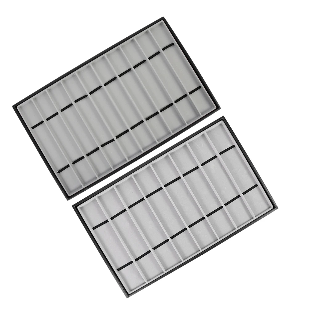 

2 pcs Watch Storage Tray Black Gray Velvet 10 Compartments 8 Slots Display Stand Bracelet Holder Watchband Plate